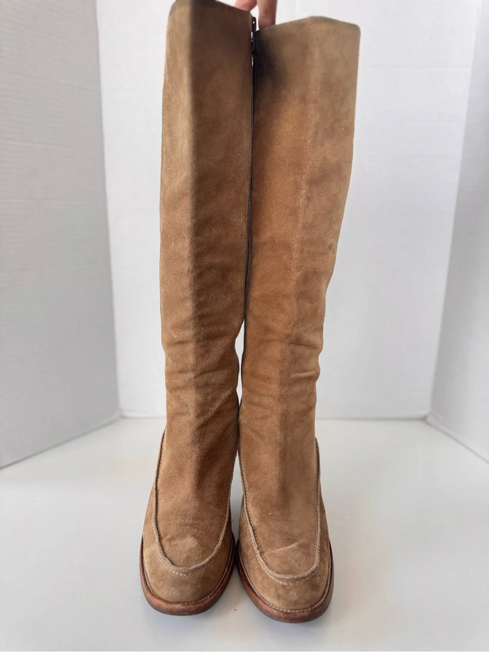 vintage 90s ralph lauren blue label tan suede tall heel boots size 8 *Flaws - Picture 3 of 15